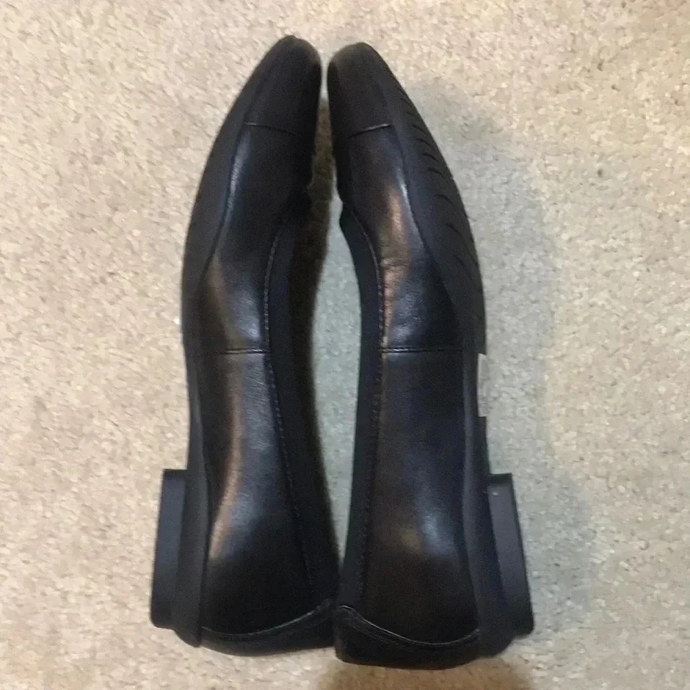 Clarks Black Leather Flat Slip On Shoes-Size 10N